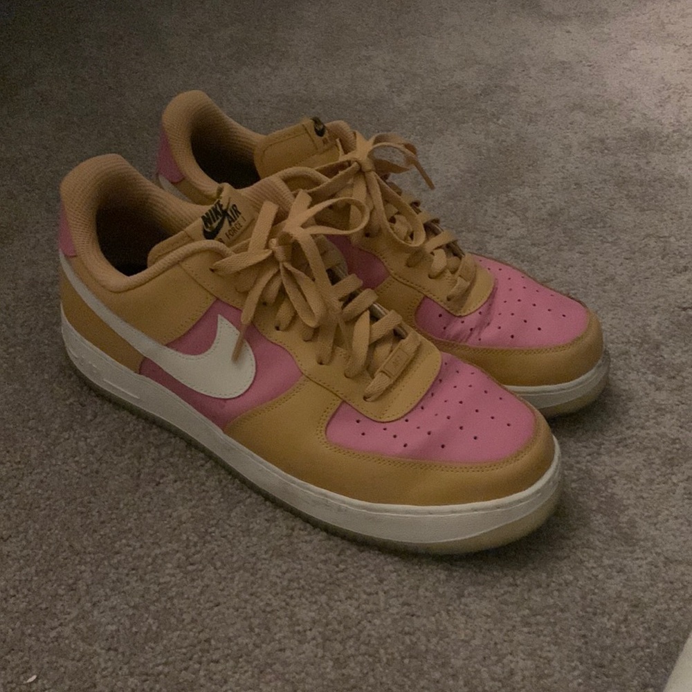 Nike Air Force 1s, Tan/Pink, Mens US 13, lightly worn